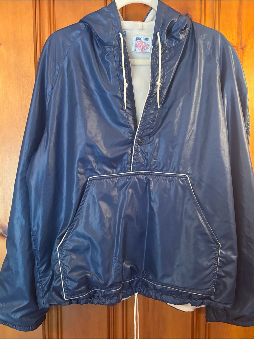 “VINTAGE 1980”Puritan Navy Hooded Pullover Windbreaker-Men’s sz Large- Unisex